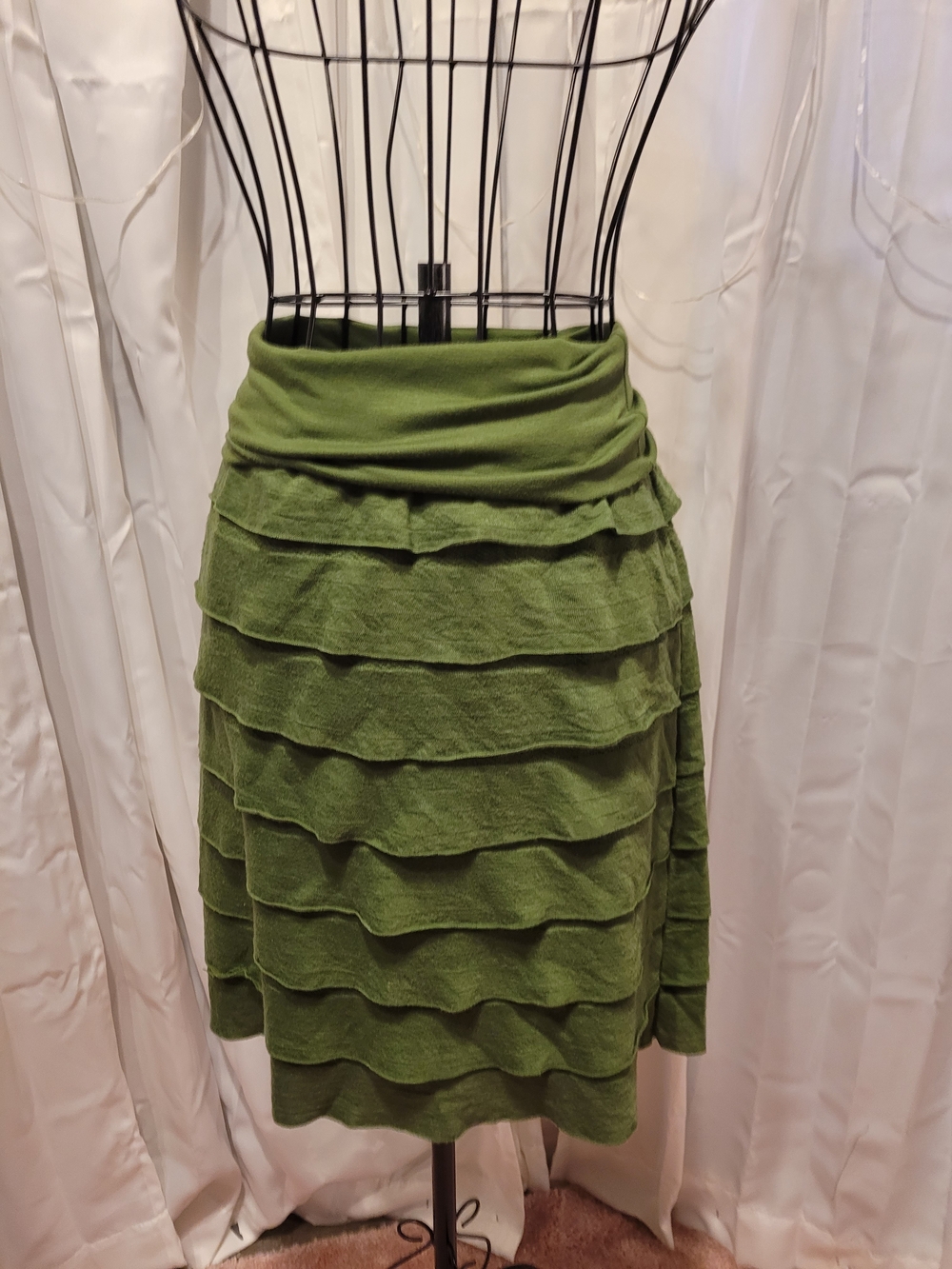 Max Studio Olive Green Tiered A-Line Skirt - Picture 2 of 5